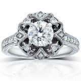 2.5Ct Round Cut Diamond Milgrain Vintage Engagement Ring 14K White Gold Finish
