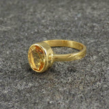 2.2ct Oval Cut Yellow Citrine Bezel Set Solitaire Ring 14k Yellow Gold Finish