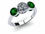 2ct Round Cut Diamond Emerald Accent 3 Stone Engagement Ring 14k White Gold Over