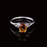 0.45ct Oval Cut Yellow Citrine Trilogy Split Shank Ring 14k White Gold Finish