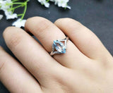 2.3ct Engagement Ring Marquise Blue Aquamarine Split Shank 14k White Gold Finish