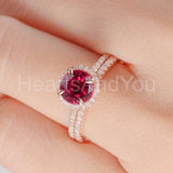 2.2ct Round Cut Simulated Pink Ruby Halo Ring Eternity Band 14k Rose Gold Plated