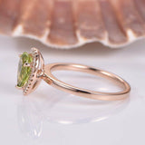1ct Pear Cut Green Peridot Halo Solitaire Engagement Ring 14k Rose Gold Finish