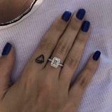 1.5ct Emerald Diamond Engagement Ring Halo Accents Solitaire 14k White Gold Over