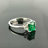 2.6ct Green Emerald Cut Engagement Ring Diamond Trilogy 14k White Gold Finish