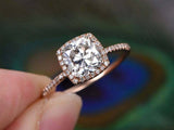 1.2ct Cushion Cut Diamond Engagement Ring Halo with Accents 14k Rose Gold Finish