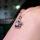 1ct Round Cut Moissanite Princess Crown Pendant with Chain 14k White Gold Plated