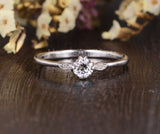 0.3ct Round Cut Moissanite Minimalist Women Engagement Ring 14k WhiteGold Plated