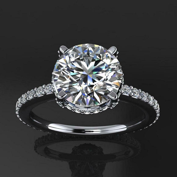 Hidden Halo Solitaire Engagement Ring 2ct Round Cut Diamond 14k WhiteGold Finish