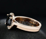 2.2ct Oval Simulated Black Diamond Halo Solitaire Bridal Set 14k RoseGold Plated