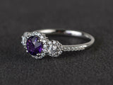 2ct Round Cut Purple Amethyst Engagement Ring 14k White Gold Finish Halo Trilogy