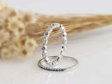 1.5ct Round Cut Blue Sapphire Wedding Bands Milgrain Eternity 14k WhiteGold Over