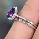 2Ct Pear Purple Amethyst Bridal Set Vintage Engagement Ring 14K White Gold Over