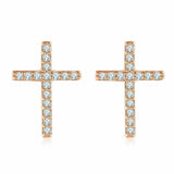 1ct Round Cut Diamond Cross Design Stud Earrings Women 14k Yellow Gold Finish