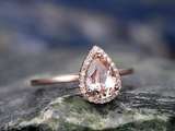 2ct Pear Cut Morganite Engagement Ring Diamond Halo Solitaire 14k Rose Gold Over