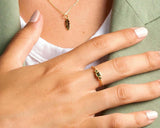 0.5ct Princess Cut Green Emerald Trilogy Minimalist Ring 14k Yellow Gold Finish