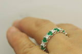 4Ct Princess Cut Green Emerald Diamond Wedding Eternity Band 14K White Gold Over