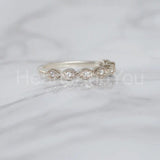 0.3ct Round Cut Moissanite Milgrain Half Eternity Wed Band 14k White Gold Plated