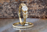 Leaf Bridal Set Engagement Ring 2.5ct Round Cut Diamond 14k Yellow Gold Finish