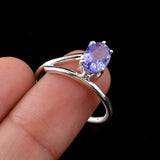 0.45ct Oval Cut Blue Tanzanite Stylish Split Shank Ring 14k White Gold Finish