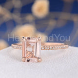 2ct Emerald Cut Simulated Peach Morganite Hidden Halo Ring 14k Rose Gold Plated