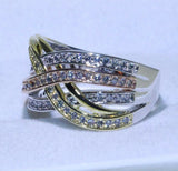 2ct Round Diamond Wedding Ring Band 14k Tricolor Gold Finish Infinity Eternity