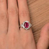 1.5ct Emerald Cut Pink Ruby Accent Solitaire Engagement Ring 14k White Gold Over