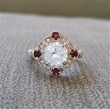 2Ct Round Cut Diamond Ruby Vintage Halo Engagement Ring 14K White Gold Finish