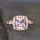 2ct Engagement Ring Cushion Cut Morganite Round Accent Halo 14k Rose Gold Finish