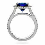 2ct Cushion Cut Blue Sapphire Halo Solitaire Engagement Ring 14k White Gold Over