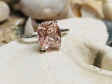 2.3ct Cushion Cut Simulated Peach Morganite Solitaire Ring 14k White Gold Plated