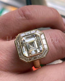 2.2ct Asscher Cut Simulated Diamond Halo Engagement Ring 14k Yellow Gold Plated