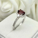 2.3ct Oval Cut Red Garnet Diamond Accent Halo Engagement Ring 14k WhiteGold Over