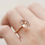 1ct Oval Cut Morganite Solitaire Minimalist Engagement Ring 14k Rose Gold Finish