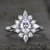 2.4ct Engagement Ring Oval Cut Diamond Sunburst Ballerina 14k White Gold Finish