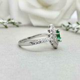 2.3ct Engagement Ring Marquise Cut Green Emerald Dual Halo 14k White Gold Finish