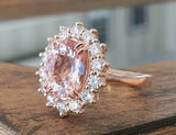 3ct Engagement Ring Oval Cut Peach Morganite Flower Solitaire 14k Rose Gold Over