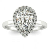 1.5ct Pear Cut VVS1D Diamond Halo Womens Engagement Ring 14k White Gold Finish