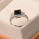 1ct Emerald Cut Black Diamond Solitaire Engagement Ring 14k White Gold Finish