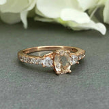 2.5ct Oval Cut Peach Morganite Three Stone Engagement Ring 14k Rose Gold Finish