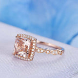 1ct Cushion Cut Morganite Solitaire Accent Engagement Ring 14k Rose Gold Finish