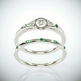 1.7Ct Round Cut Diamond Emerald Bridal Set Minimalist Ring 14K White Gold Finish
