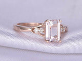 1ct Emerald Cut Peach Morganite Elegant Engagement Ring 14k Rose Gold Finish