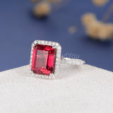 2.3ct Emerald Cut Simulated Pink Ruby Halo Engagement Ring 14k White Gold Plated