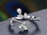 1.2ct Round Cut VVS1D Diamond Engagement Ring Floral Leaf 14k White Gold Finish