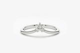 0.2ct Engagement Ring Round Cut Diamond Curved Minimalist 14k White Gold Finish