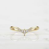 Curved Minimalist Wedding Band 0.3ct Marquise Cut Diamond 14k Yellow Gold Finish
