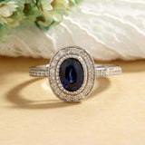 2.3ct Oval Cut Blue Sapphire Engagement Ring Halo Vintage 14k White Gold Finish