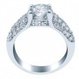 3ct Round Diamond Engagement Ring Cluster Accent Solitaire 14k White Gold Finish