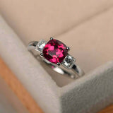 1.3ct Cushion Cut Ruby Engagement Ring Round Accent Trilogy 14k White Gold Over